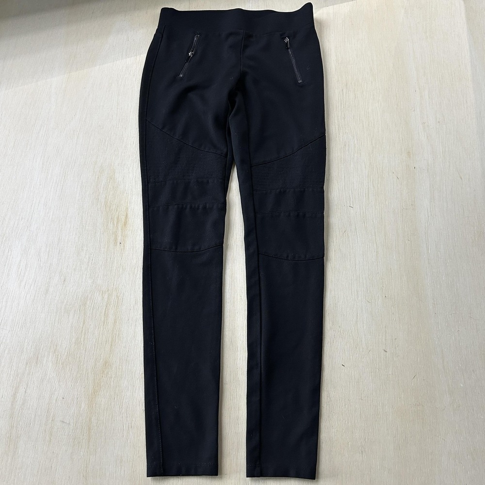 Cache Leggings Womens XS Black Knit Ankle Zip Pocket Stretch Pants Casual